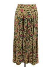 Peruvian Connection Women’s Skirt Size 14 Green Floral Lined Back Zip Used F1