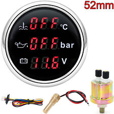 52mm Boat Car 3 in 1 Gauge Digital Water Temp Oil Pressure Voltmeter with Sensor