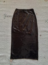 BNWOT ZARA Chocolate Brown High Waisted SEQUIN MIDI SKIRT Size S M 6 8