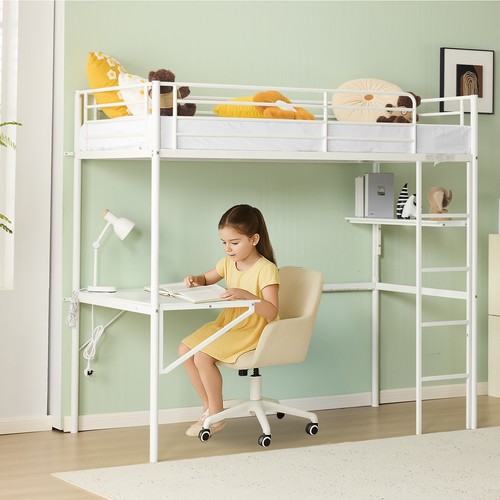 Single solid metal loft bed - single,