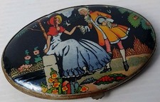 VINTAGE 1930s Gwenda Tap Flap Powder Compact Lady & Gentleman Design Oval L8.5cm