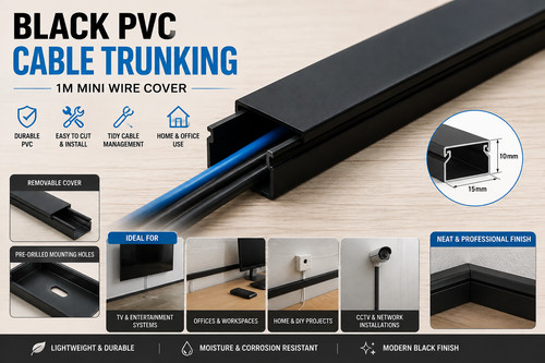 Black pvc wire trunking - 1m,