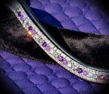 FSS Crystal Bling Browband SHIMMER Plum Purple Amethyst Opal Grey Silver Curve