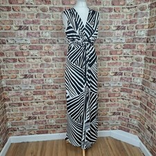 Debenhams Maxi Dress Black White Animal Print UK 12 Flare Ruched Waist