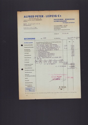 Leipzig invoice 1945 - invoice, 1945,