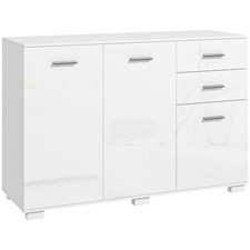 HOMCOM Sideboard Kitchen Storage Cabinet with 2 Drawers, High Gloss White