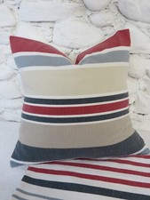 Small Cushion Cover, Striped, Cranberry, Slate, Stone, Laura Ashley Fabric, 15".