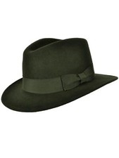 Classic Mens Fedora Hat | Authentic 1940s Look Dark Green Pure Wool Fedora Hat