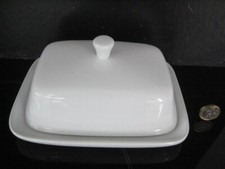 WHITE PORCELAIN COVERED BUTTER TRAY & COVER DISH TESCO NOVA DESIGN