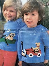 Vtg Argyll Knitting Pattern For Owl & Pussycat & Teddy In A Car Jumper 20-26”