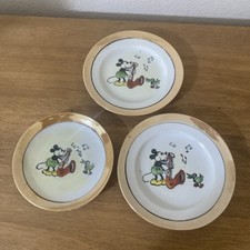 Vintage 1930's Walt Disney Mickey Mouse Set of 3 Japanese Hand Painted Saucers 