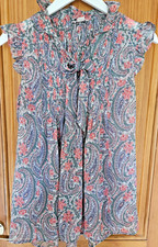 MONSOON Green/Pink Paisley Floral Chiffon Frill Longline Shell Cami Top Uk 10