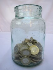 Victorian Glass Bottle Money Jar Box Piggy Bank Saving Takes £2 Coins Moneybox