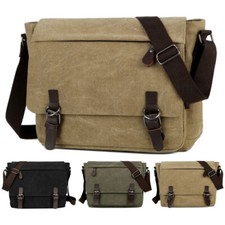 Men Canvas Leather Bag Military Travel Cross Body Shoulder Bag Messenger Satchel