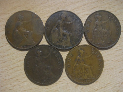 One penny coins - one,