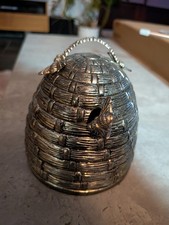 Godinger Silver Plated Beehive Honey Pot & Bee Dipper Serving Jar Covered Dish