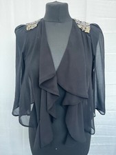 New look shrug size 12 black sheer 3/4 sleeve beaded shoulders womens