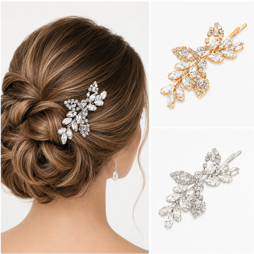 Crystal hair clips - crystal, silver