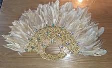 Gold Feather African , Indian Hand Fan , Bridal,  Dancer , Extra Large