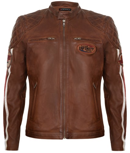 Men tan leather biker jacket - tan,
