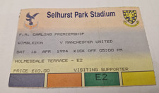 TICKET STUB-WIMBLEDON V MANCHESTER UNITED- PREMIER LEAGUE- APRIL 1994