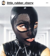 Latex Gummi Rubber Hood/mask,Half fishnet panel with zip pick size and colours. 