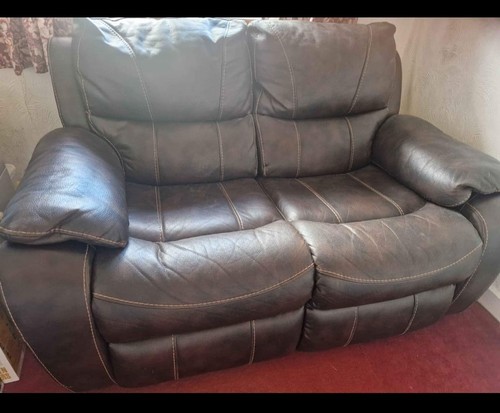 Brown leather seater - brown,