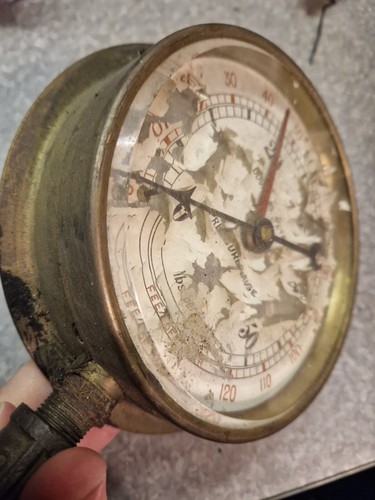 Antique pressure gauge brass - gauge,