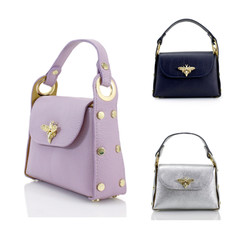 Women's Real Leather Gold Bee Handbag Crossbody Mini Chain Tote Grab Handle Bag