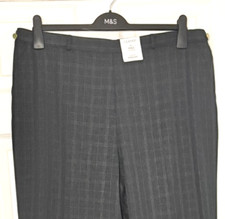 M&S Classic Ladies Trousers Dark Grey Check Straight Leg 20L BNWT Marks
