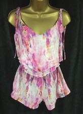 Lipsy Pink Chiffon Playsuit 12 Cami Strappy Summer Hols Watercolour Beach Cover