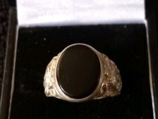 925 Hallmarked Silver Mens Gents Oval Onyx Signet Ring Size R