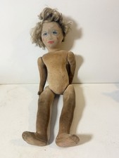 Chad Valley Princess Elizabeth Felt Doll Blue Glass Eyes Label For Repair 18"