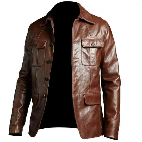 Mens real leather blazer - mens, brown