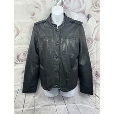 Kenneth Cole Black Soft Real Leather Jacket Dark Academia Single Breast Pockets