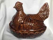 Vintage Portmeirion Chicken Hen WITH CHICKS Brown Ceramic Egg Holder  Size 1 VGC