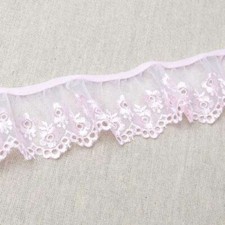 Gathered Lace Pink 2.25"/6cms Embroidered Tulle  Frilled Lace 036