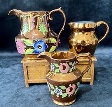 3 X Antique Decorated Luster Jug Set