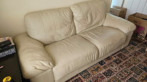 Cream leather seater sofa - cream, 3-seater