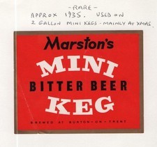 Marston's Brewery, Burton on Trent.  Mini Keg Beer label circa 1935 - see scan