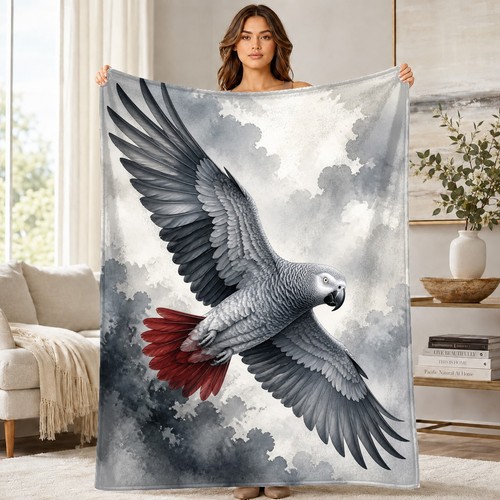 Flying african grey parrot - grey,