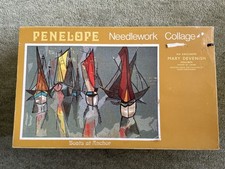 Vintage Penelope Needlework Collage, ‘Boats At Anchor’, Complete Kit, Started