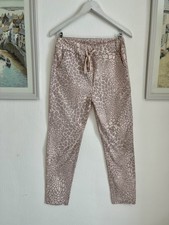 Fuzzi Italian Leisure Pants Stretch Straight Leg Jeans Dusky Pink Animal Print