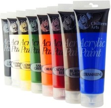 Acrylic 8 Tubes of Assorted Colour Paint  120ml Chiltern arts free 48hr tracked