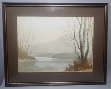 Coniston Watercolour Painting E Grieg Hall Lake District Water Size 49x39cm 