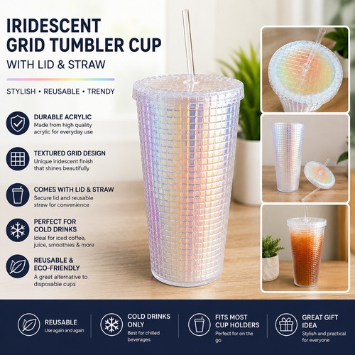 Iridescent reusable tumbler - reusable,