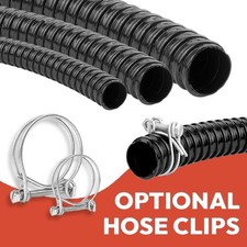 CORRUGATED FLEXIBLE BLACK POND HOSE PIPE WITH CLIPS HOSEPIPE GARDEN WATER BUTT