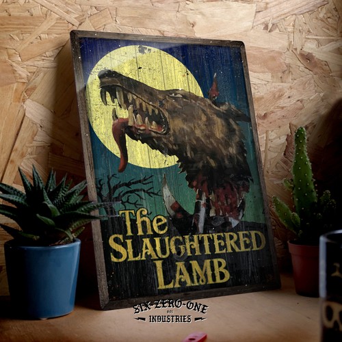 Slaughtered lamb metal sign