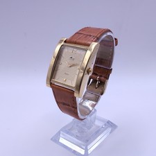 Lotus Gold Tone Tank Style Dress Watch Orange Aligator Strap WORKING NEW BATTERY