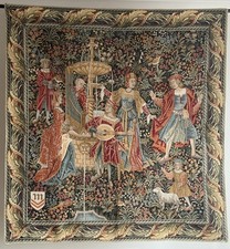 165x155cm Medieval fountain garden scene musicians floral millefleurs Tapestry